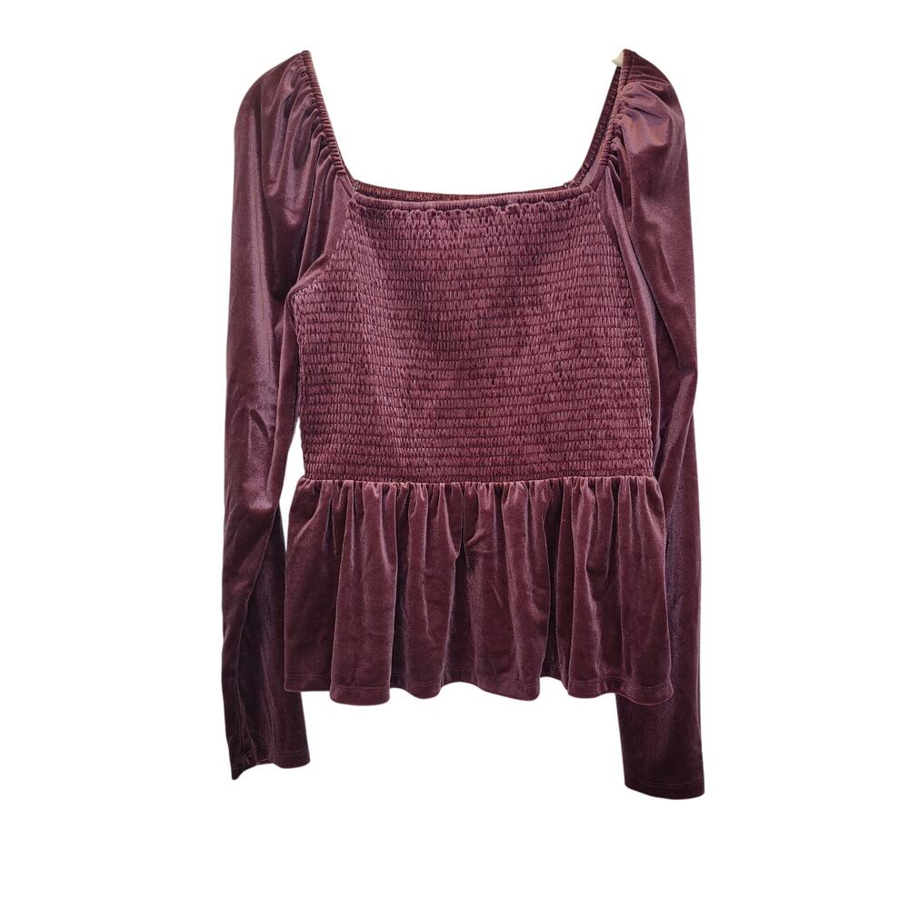 Gap Sz M Tall Purple Smocked Long Sleeve Velvet Top Ruffle Witchy Whimsygoth